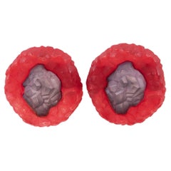 Purple and Ruby Red Rock-Shaped Resin Clip Earrings