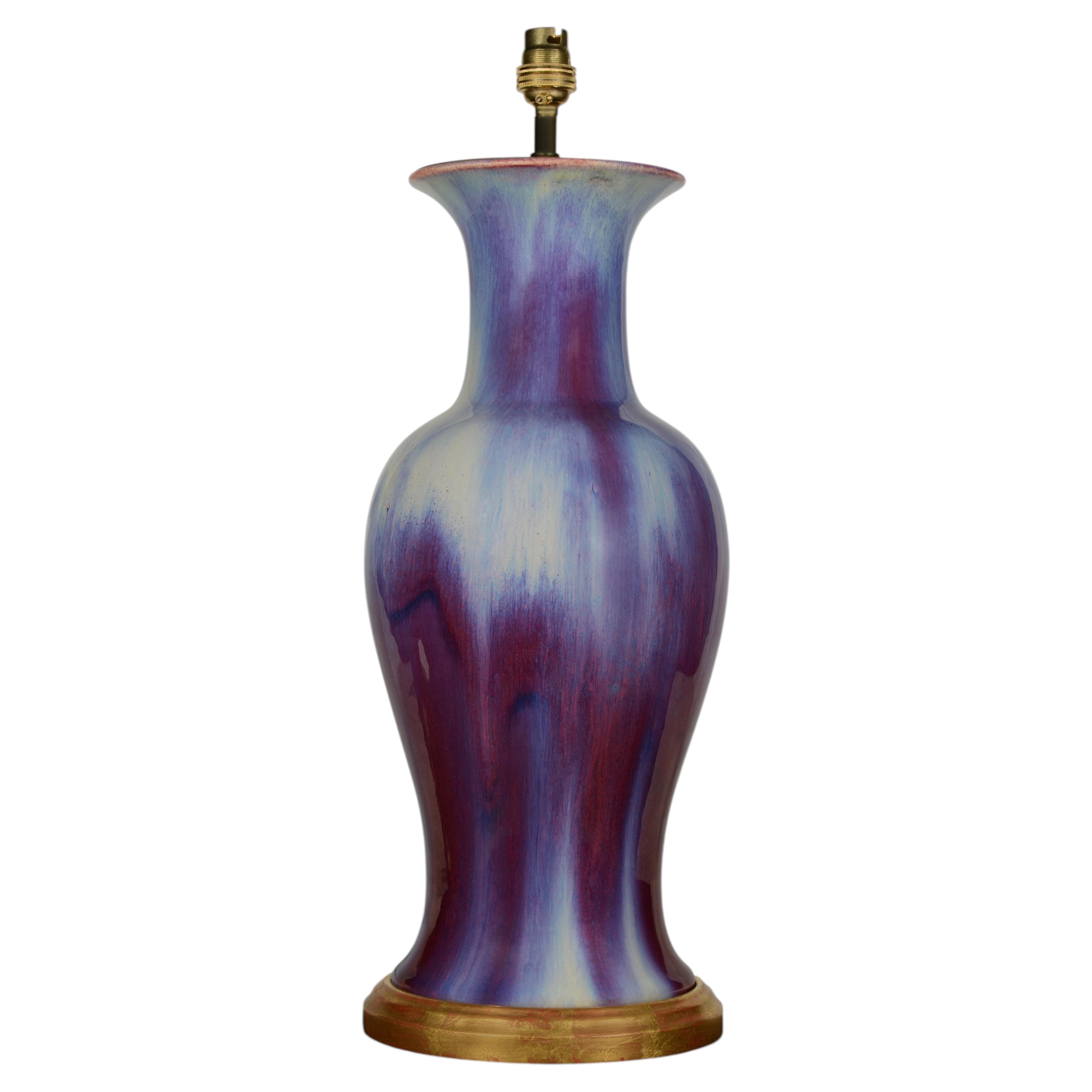 Purple and Sang de Boeuf Flambé 20th Century Large Chinese Antique Table Lamp For Sale
