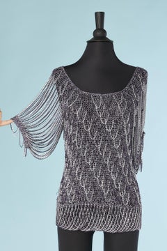 Jersey de punto y cadenas morado y plateado Loris Azzaro Años 70