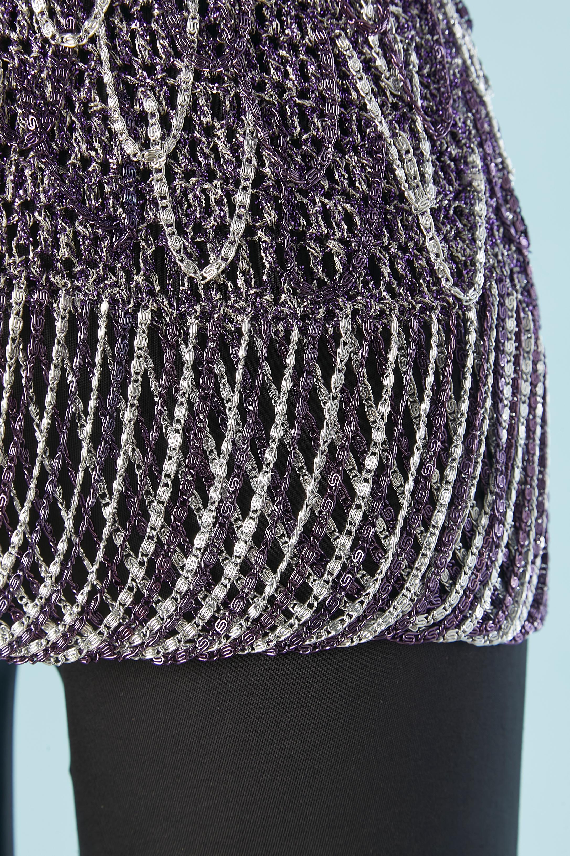 Purple and silver knit and chain sweater Loris Azzaro 1970's In Excellent Condition For Sale In Saint-Ouen-Sur-Seine, FR