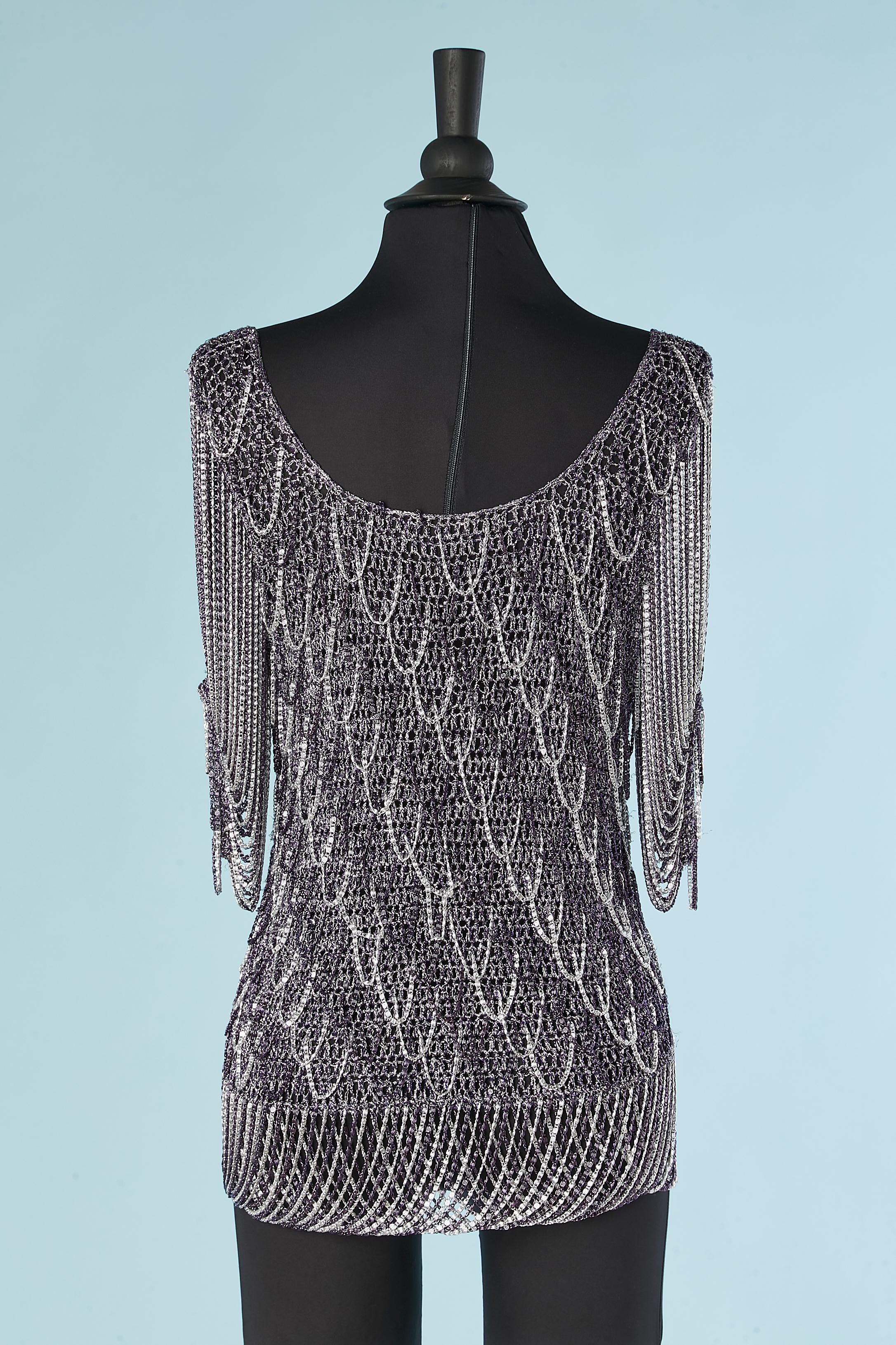 Purple and silver knit and chain sweater Loris Azzaro 1970's  For Sale 2