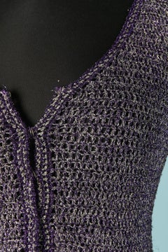 Purple and silver lurex knit cardigan with chain LORIS AZZARO