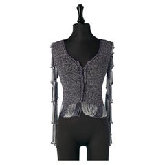 Purple and silver lurex knit cardigan with chain LORIS AZZARO
