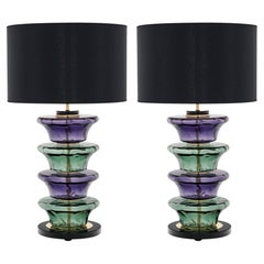 Lámparas de cristal de Murano violeta y verde azulado