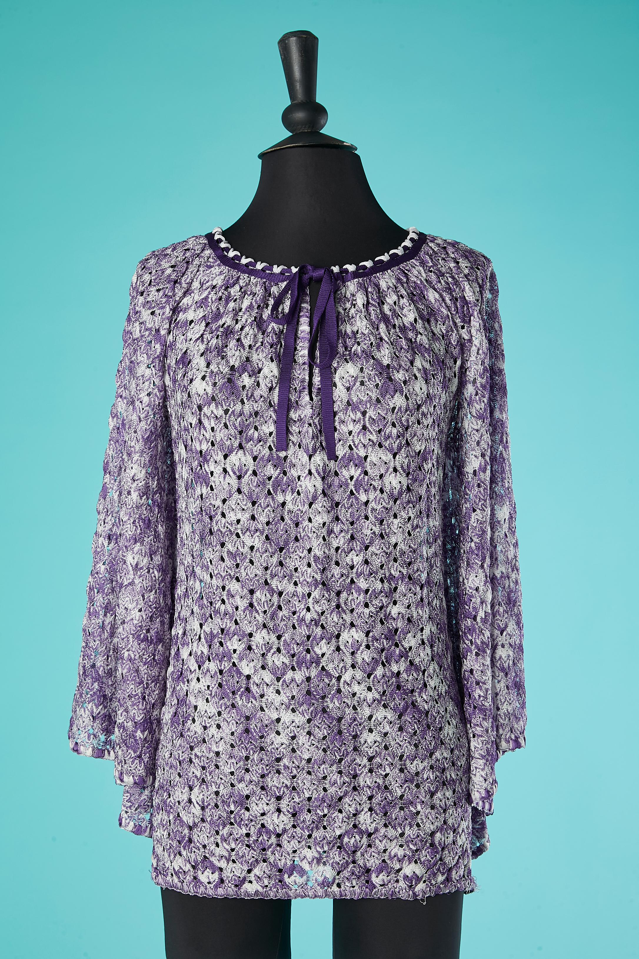 Tunique en maille de rayonne violette et blanche transparente à manches larges Missoni Excellent état - En vente à Saint-Ouen-Sur-Seine, FR