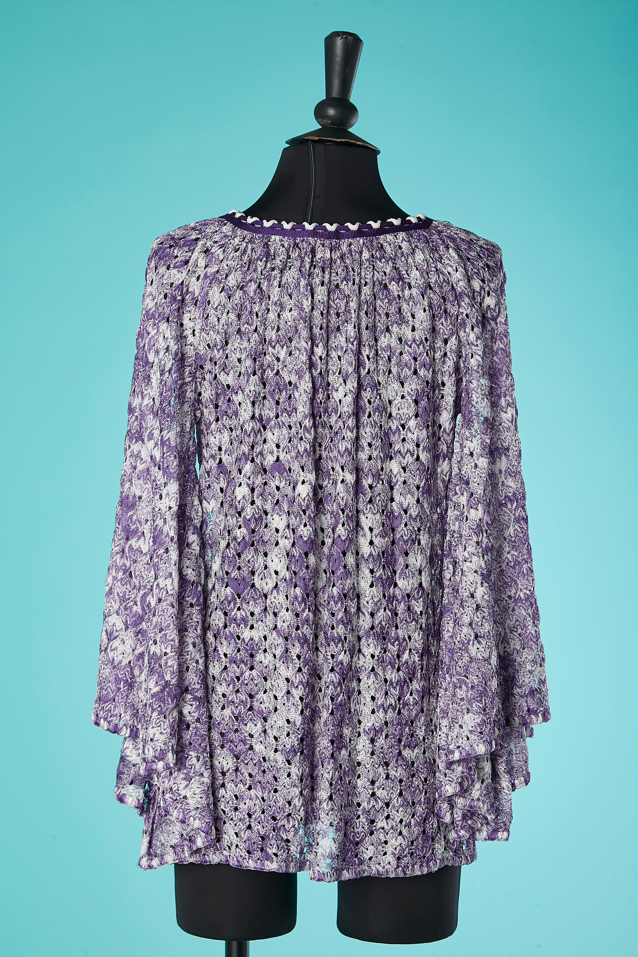 Purple and white rayon see-through knit tunique with wide sleeves Missoni  For Sale 2