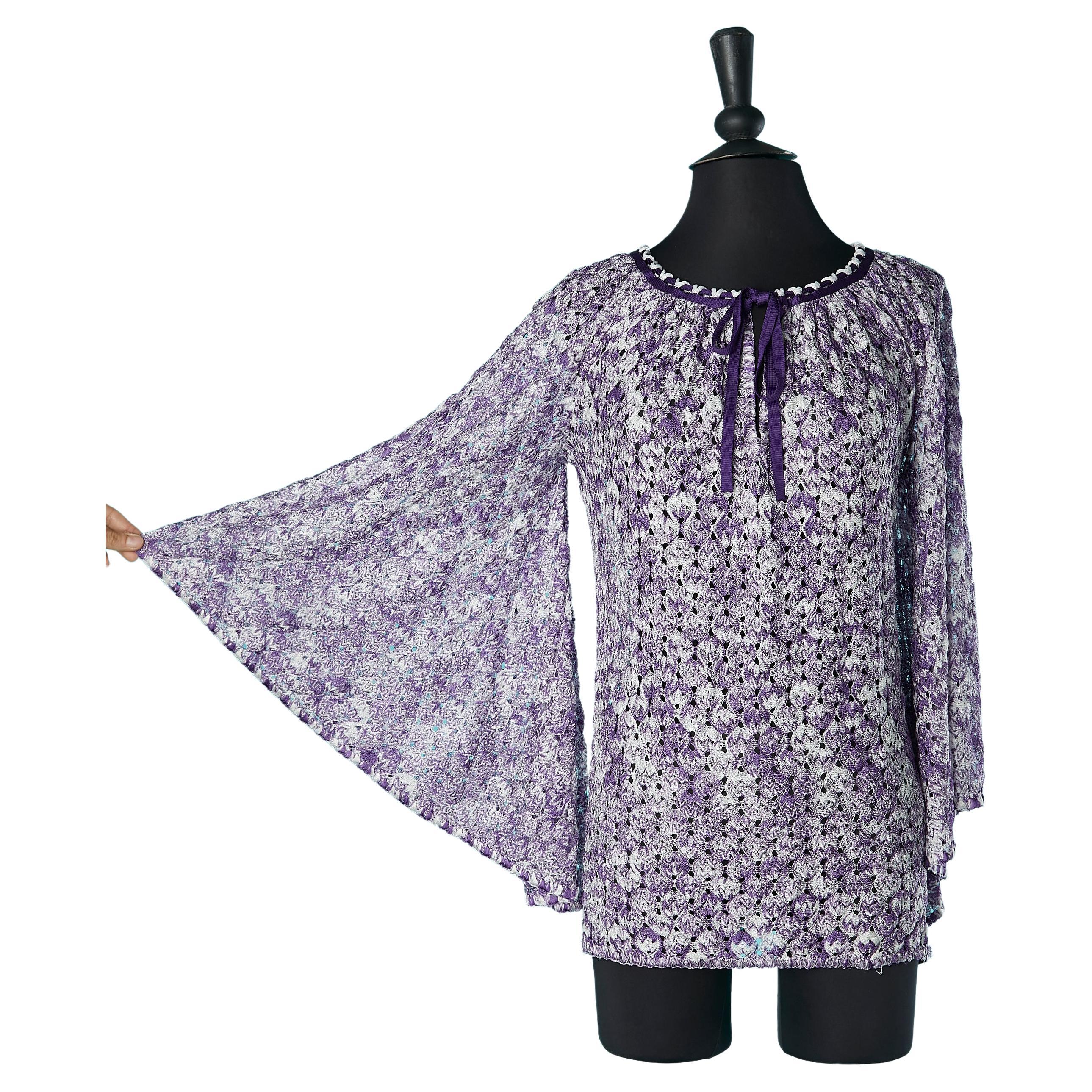 Purple and white rayon see-through knit tunique with wide sleeves Missoni 