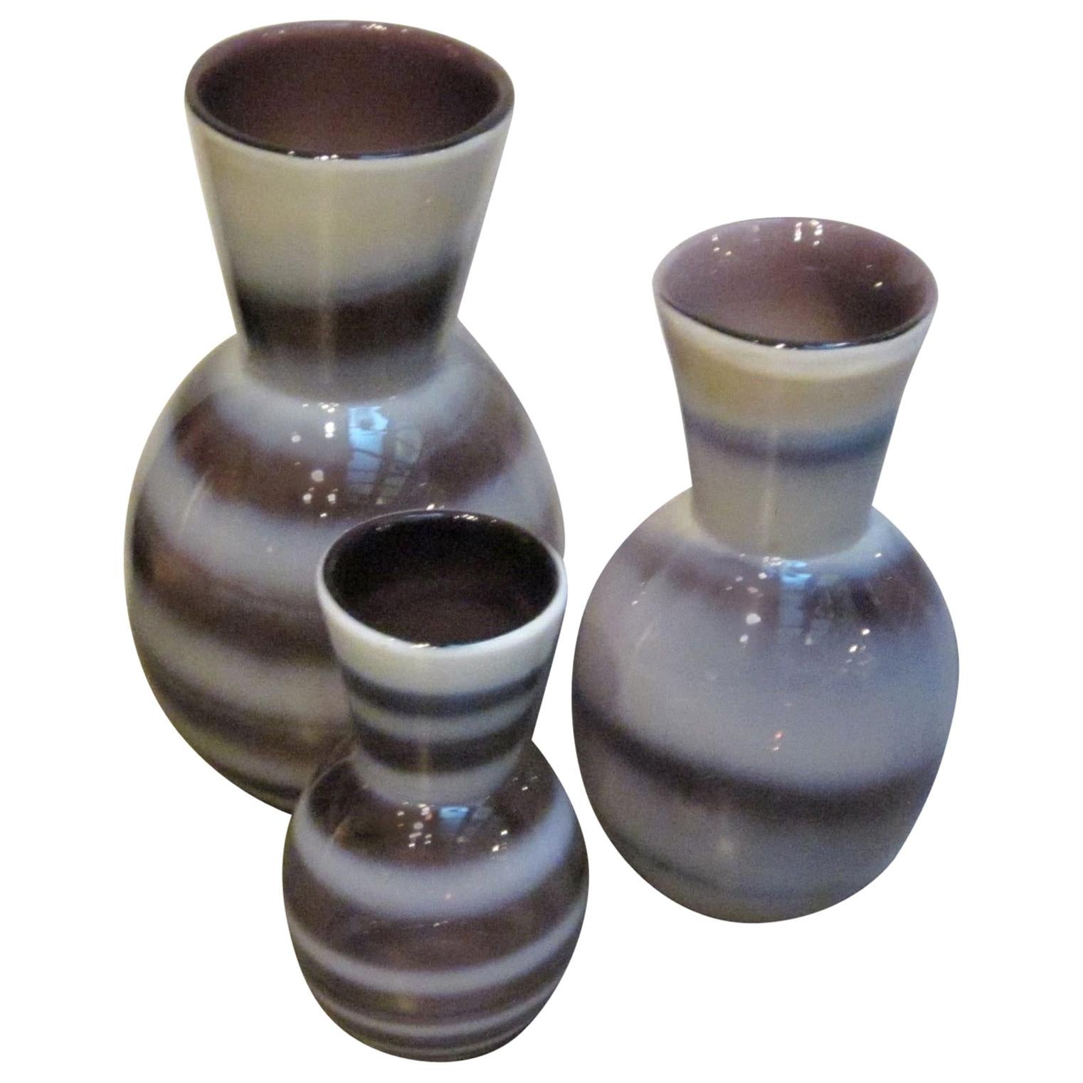 Purple and White Set of Three Glass Vases, China, Contemporary