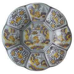 Antique Purple and Yellow Chinoiserie Lobed Dish. Delft, 1680-1690