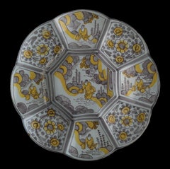 Purple and Yellow Chinoiserie Lobed Dish, Delft, 1680-1700