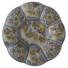 Antique Purple and Yellow Chinoiserie Lobed Dish, Delft, 1680-1700