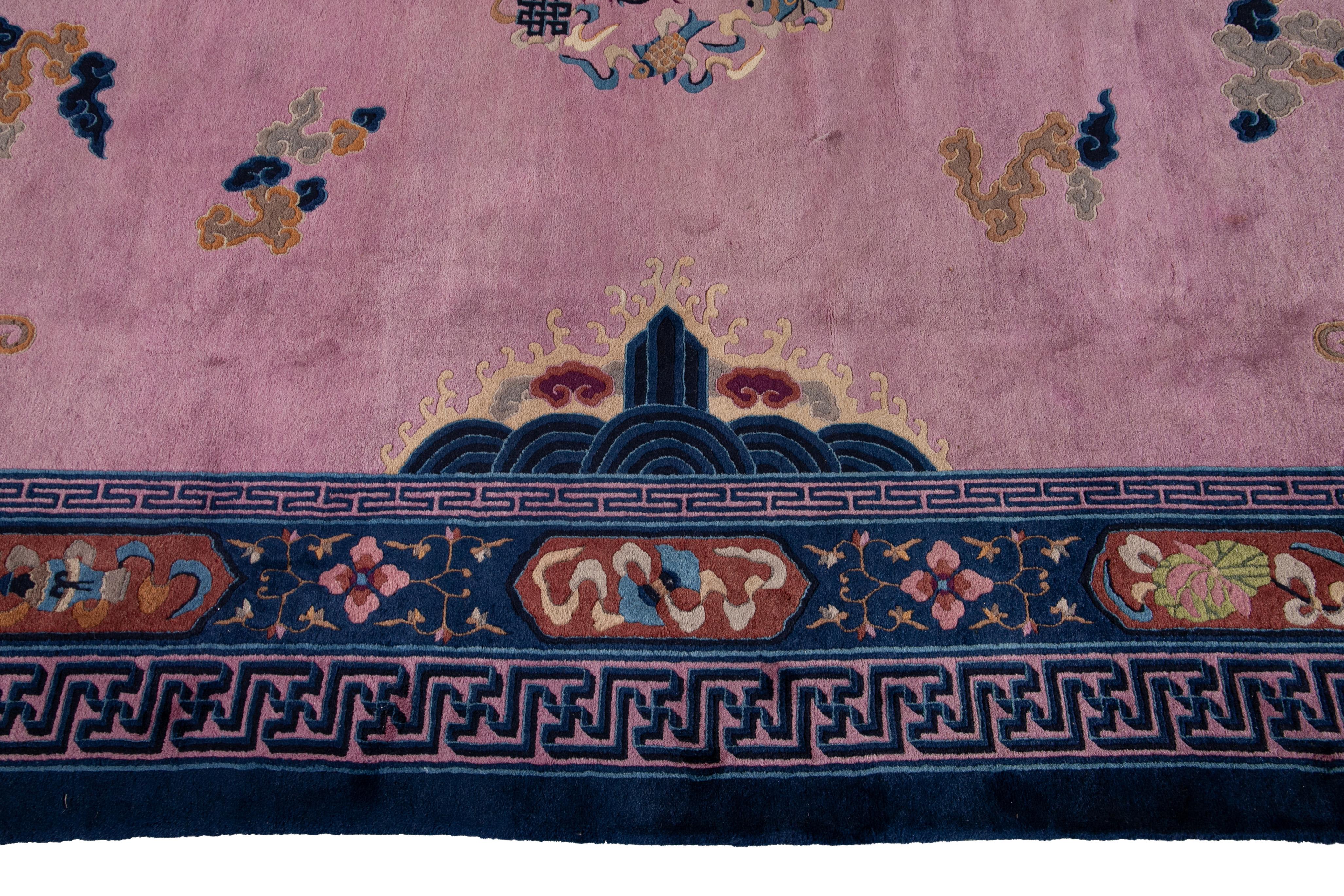 Purple Antique Unique Beijing Dragon Handmade Wool Rug For Sale 1