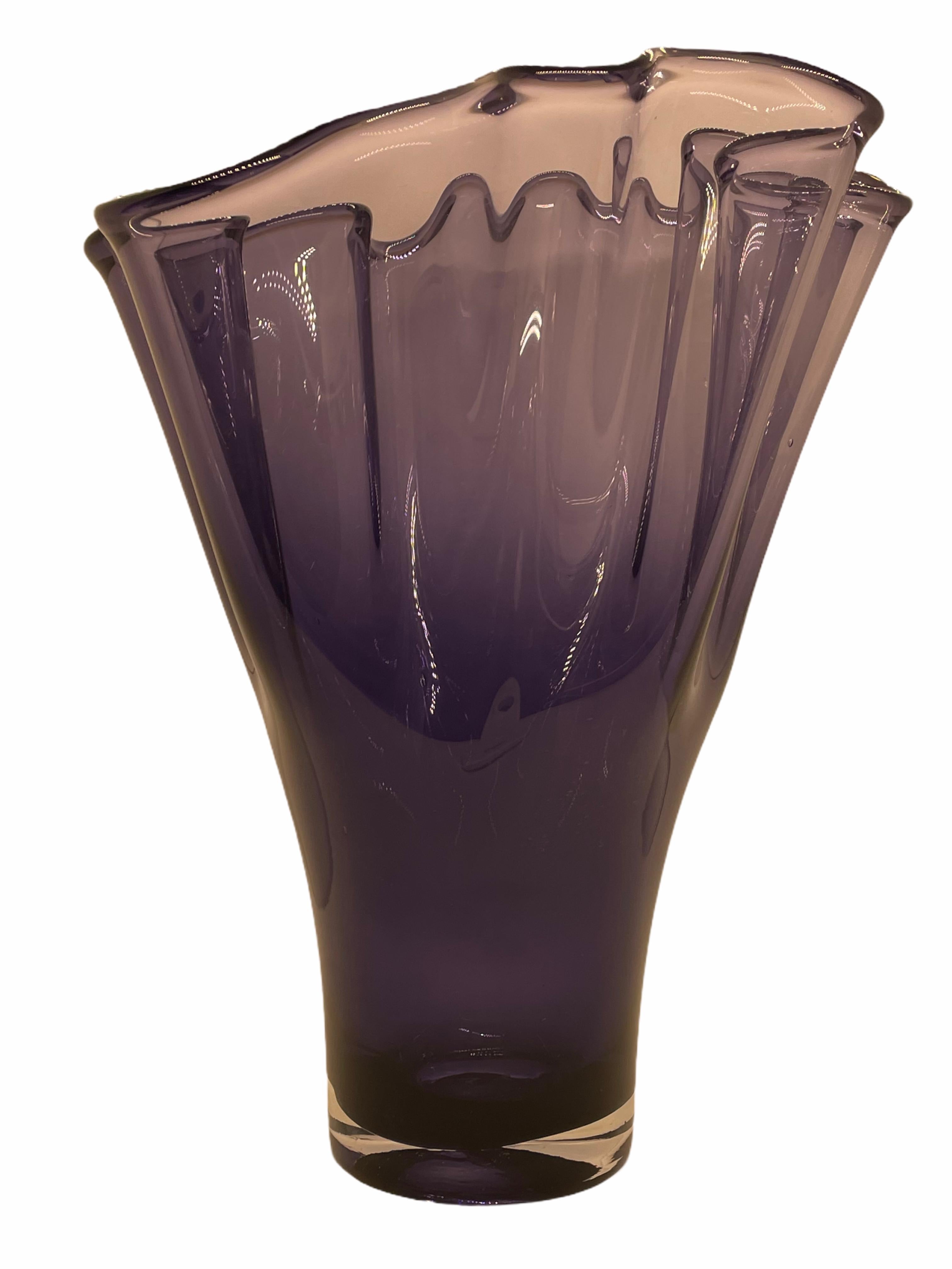 Italian Purple Art Glass Murano Handkerchief Vase, Modern, 1980s
