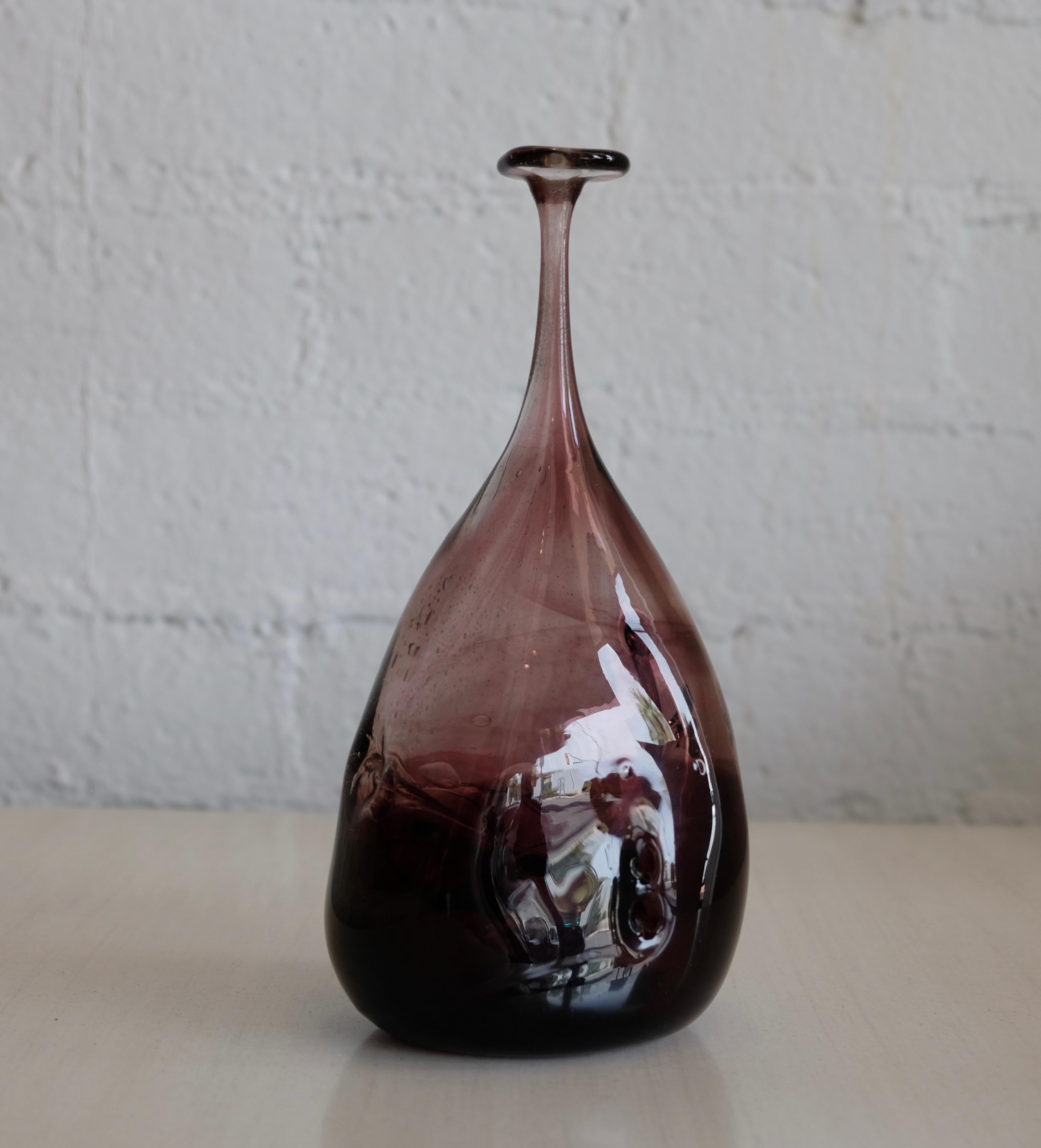Organic Modern Purple Art Glass Vase by Michael Robinson Signed Two Rivers, 1977