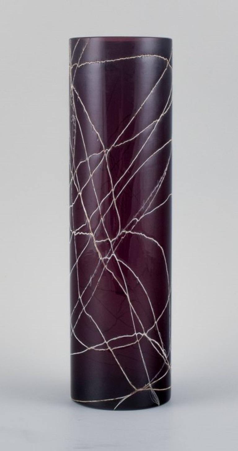 Unknown Purple Art Glass Vase Decorated with Silvery Threads, Mid-20th C For Sale