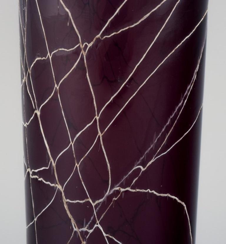 Purple Art Glass Vase Decorated with Silvery Threads, Mid-20th C In Excellent Condition For Sale In Copenhagen, DK