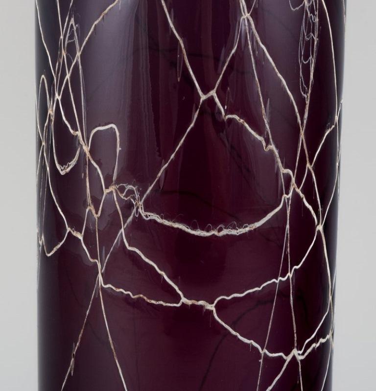 20th Century Purple Art Glass Vase Decorated with Silvery Threads, Mid-20th C For Sale
