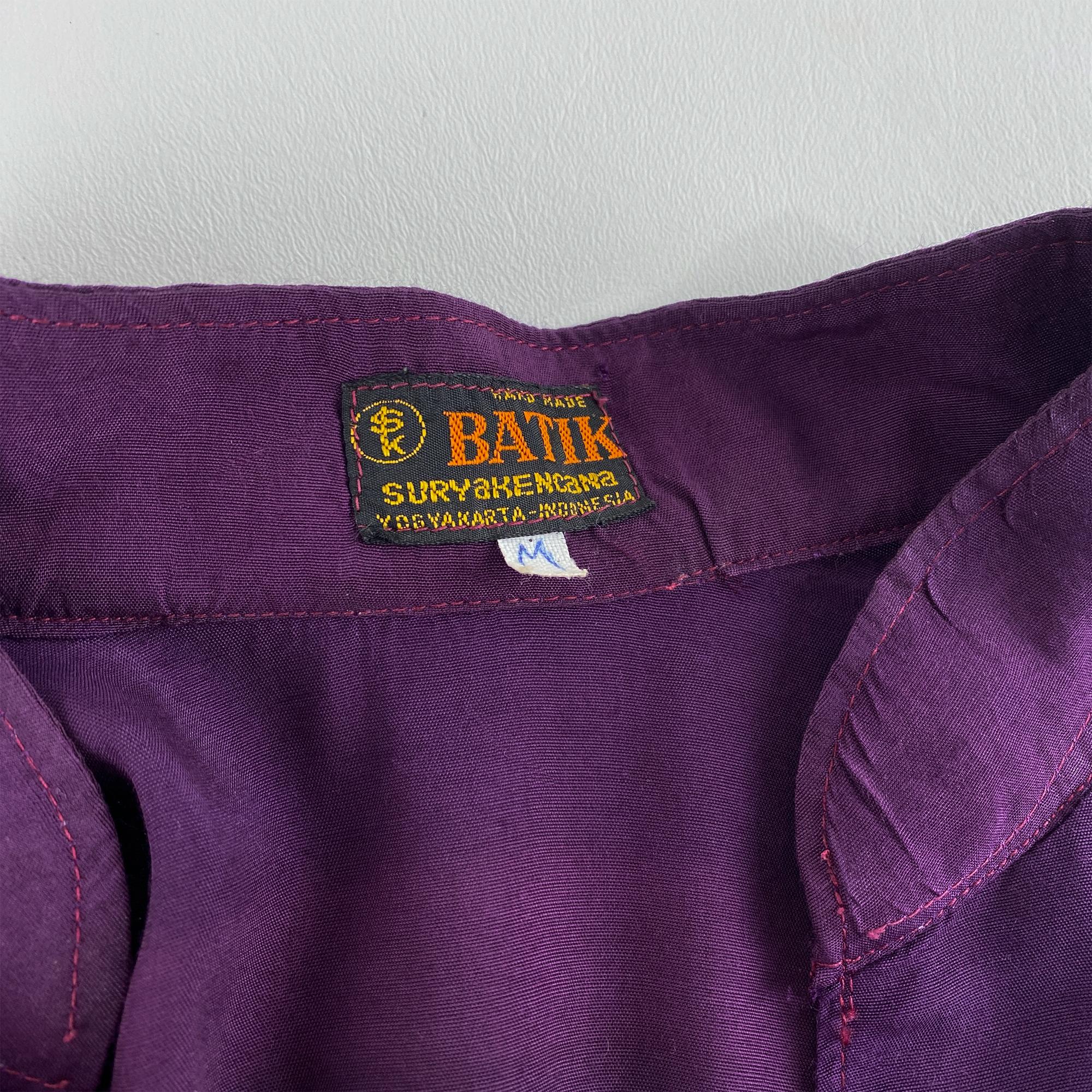 Maxi abito caftano in cotone batik viola con maniche a pipistrello taglia 8/10, anni '70 in vendita 15