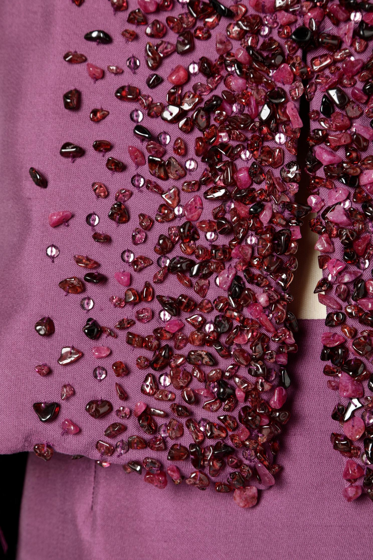 Gray Purple beaded cocktail skirt- suit Guy Laroche Paris Collection For Sale