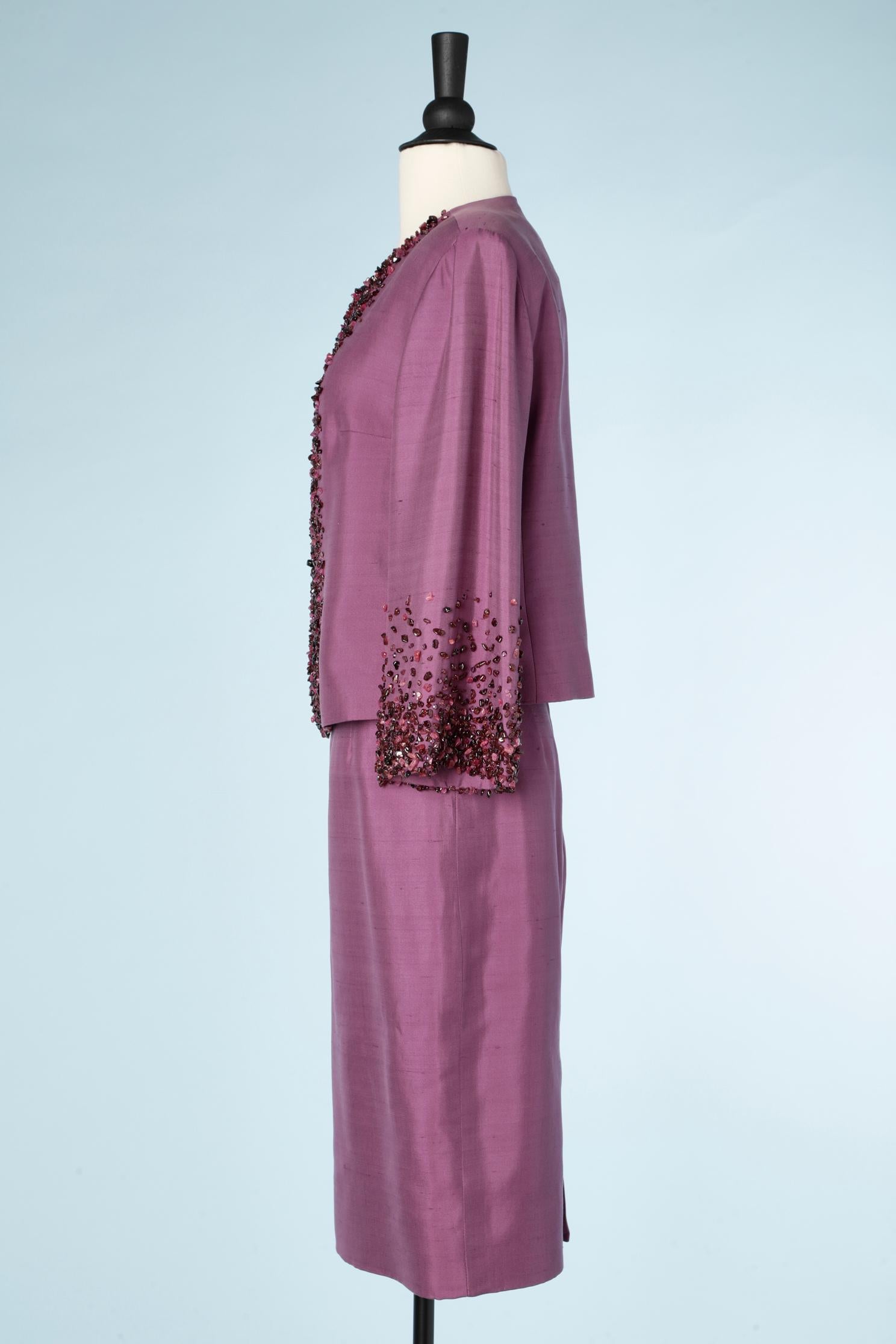 Women's Purple beaded cocktail skirt- suit Guy Laroche Paris Collection  For Sale