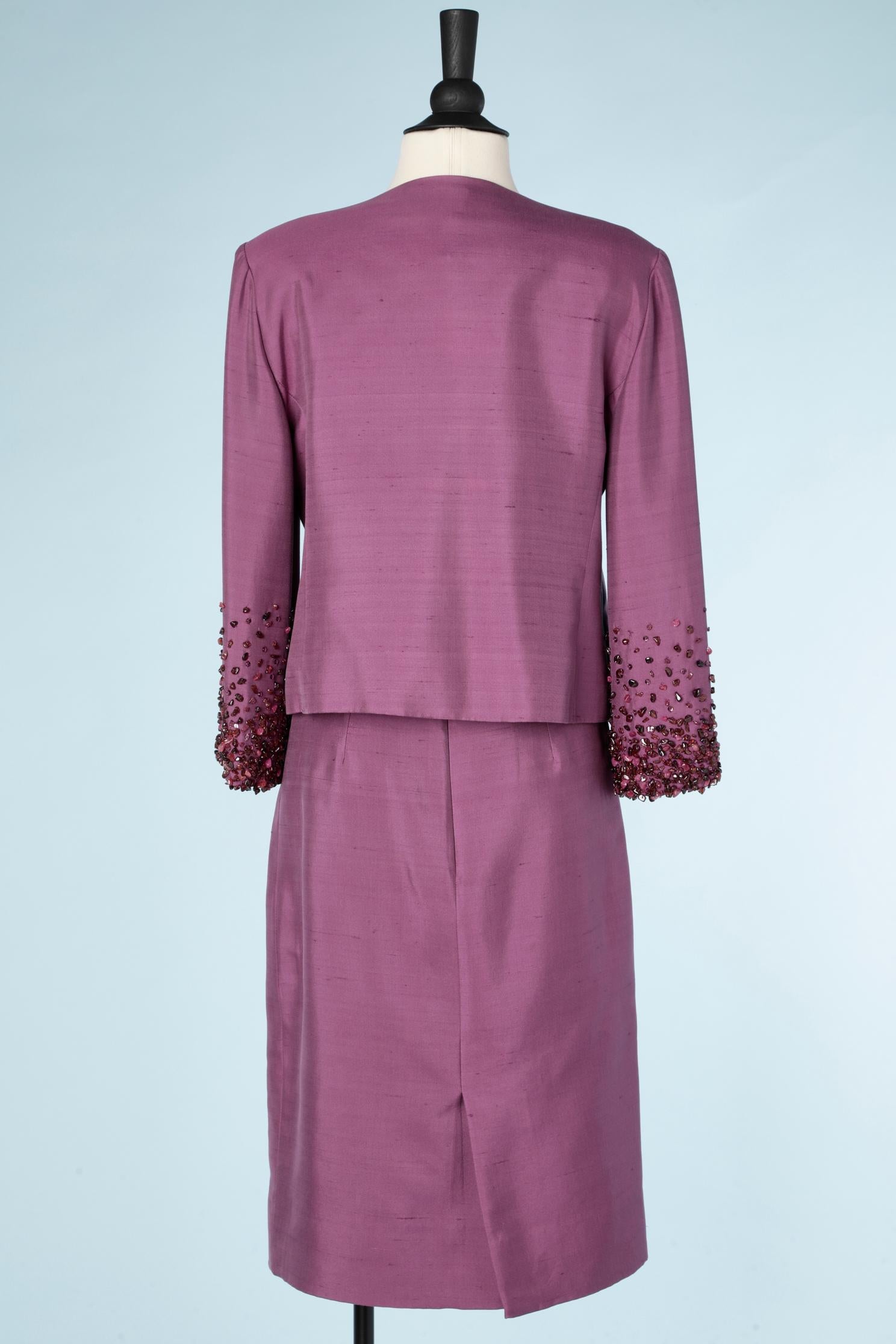 Purple beaded cocktail skirt- suit Guy Laroche Paris Collection  For Sale 1