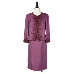 Purple beaded cocktail skirt- suit Guy Laroche Paris Collection 