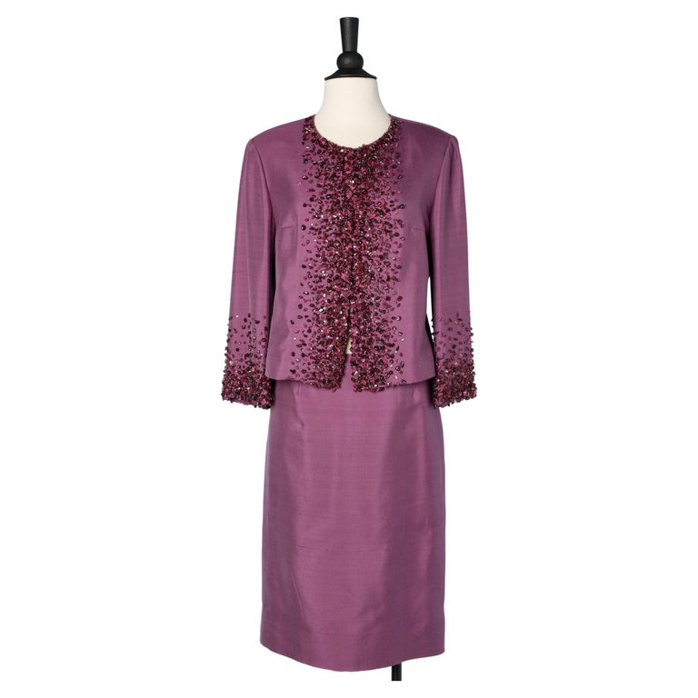 Purple beaded cocktail skirt- suit Guy Laroche Paris Collection For ...