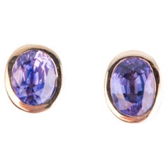 Purple Bi-Color Sapphire Bezel Set Ear Studs 14K Gold Rainbow Collection
