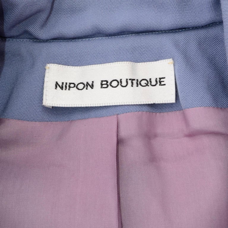 Albert Nipon Vintage Periwinkle Skirt & Jacket Suit With Dramatic Collar Lapel For Sale 5
