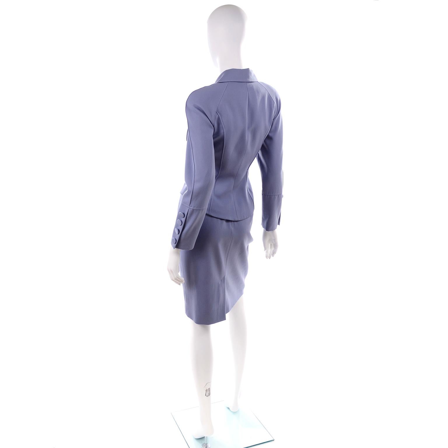 Albert Nipon Vintage Periwinkle Rock & Jacke Anzug mit dramatischem Kragenrevers Damen