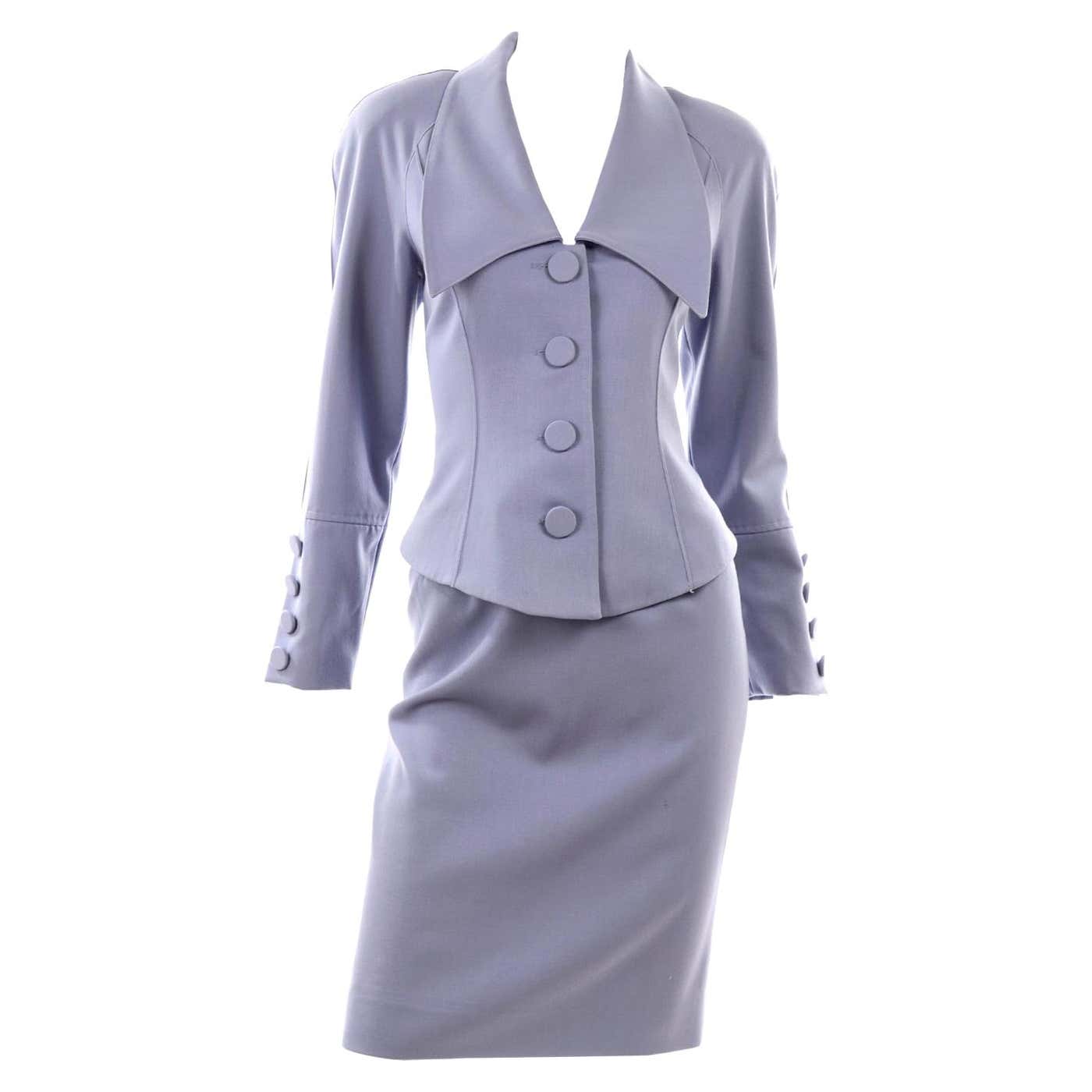 Albert Nipon Vintage Periwinkle Skirt and Jacket Suit With Dramatic ...