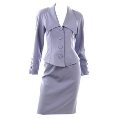 Albert Nipon Vintage Periwinkle Skirt & Jacket Suit With Dramatic Collar Lapel