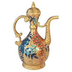 Jarra de porcelana púrpura azul dorada del maestro japonés contemporáneo