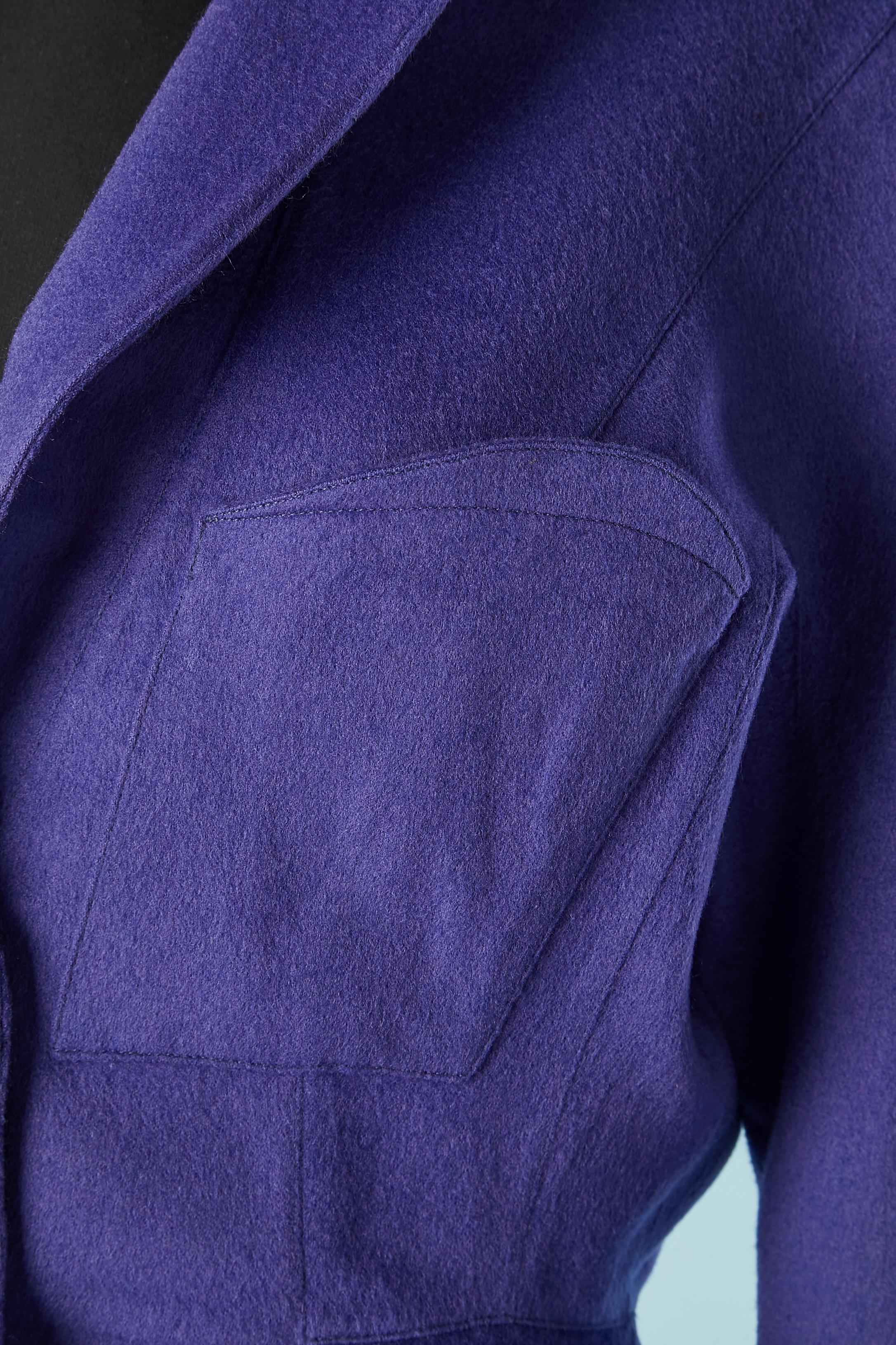 Purple-blue wool single- breasted jacket Thierry Mugler Paris In Excellent Condition For Sale In Saint-Ouen-Sur-Seine, FR