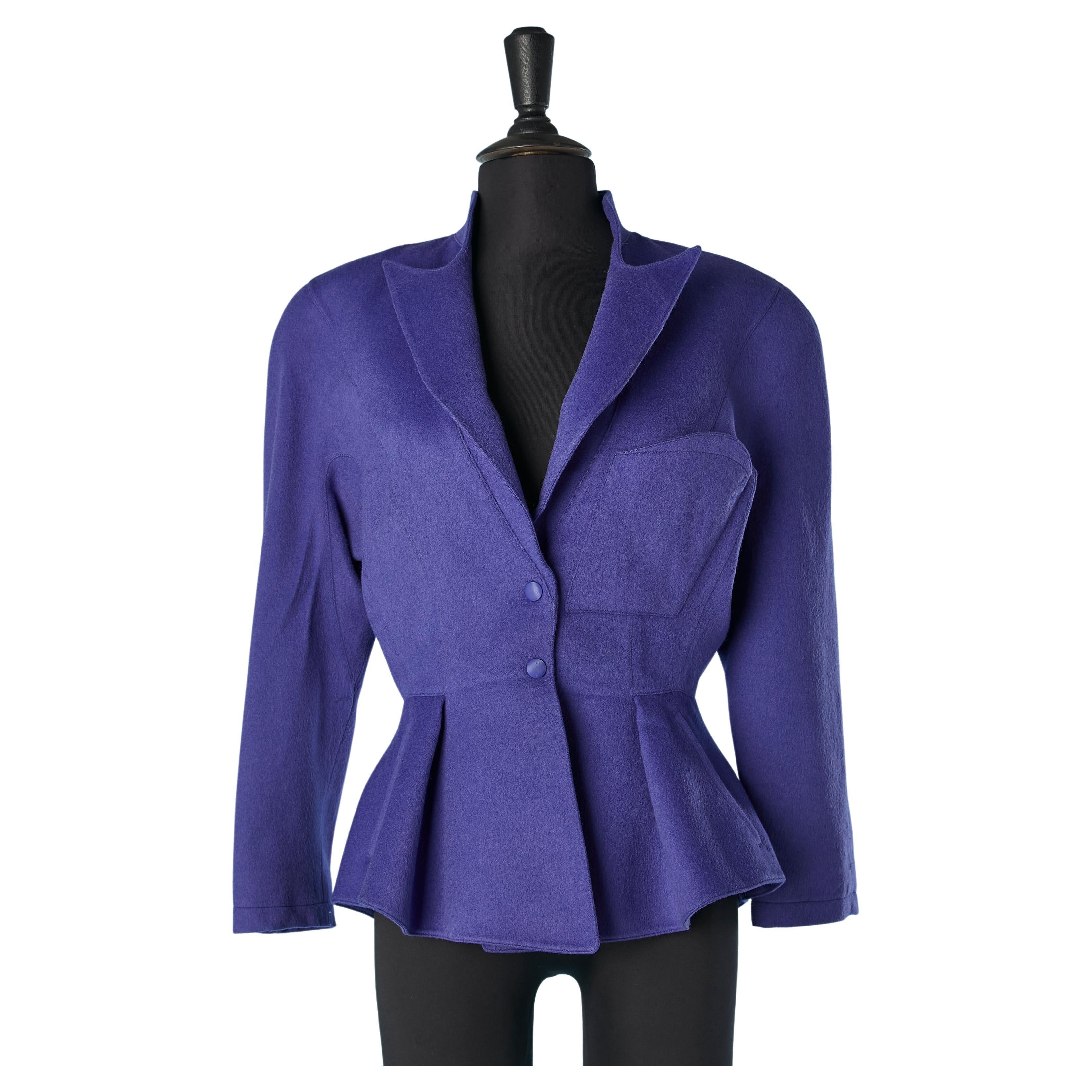 Purple-blue wool single- breasted jacket Thierry Mugler Paris