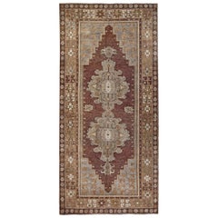 Purple, Brown and Beige Handmade Wool Turkish Old Anatolian Konya Distressed Rug