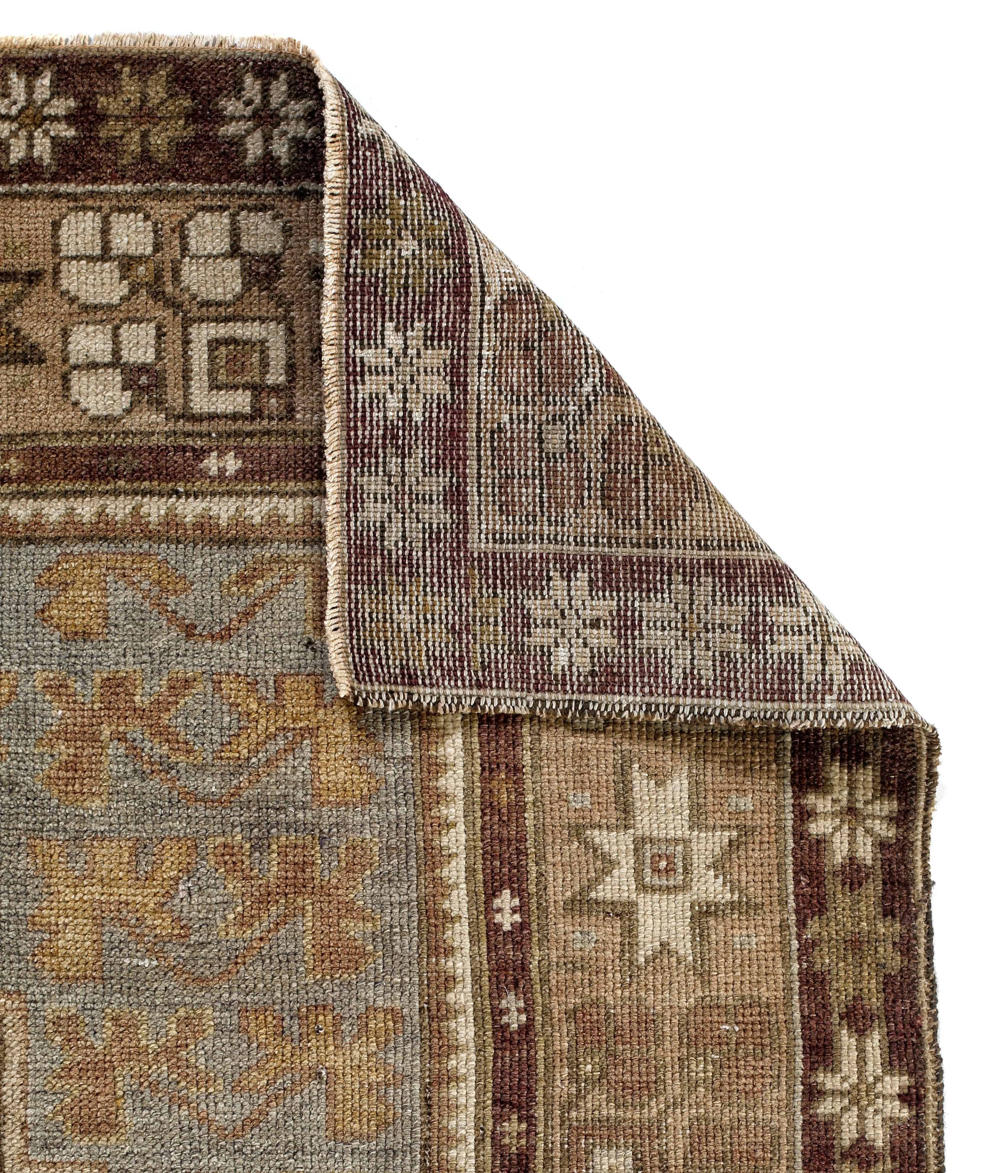 Oushak Purple, Brown and Beige Handmade Wool Turkish Old Anatolian Konya Distressed Rug For Sale