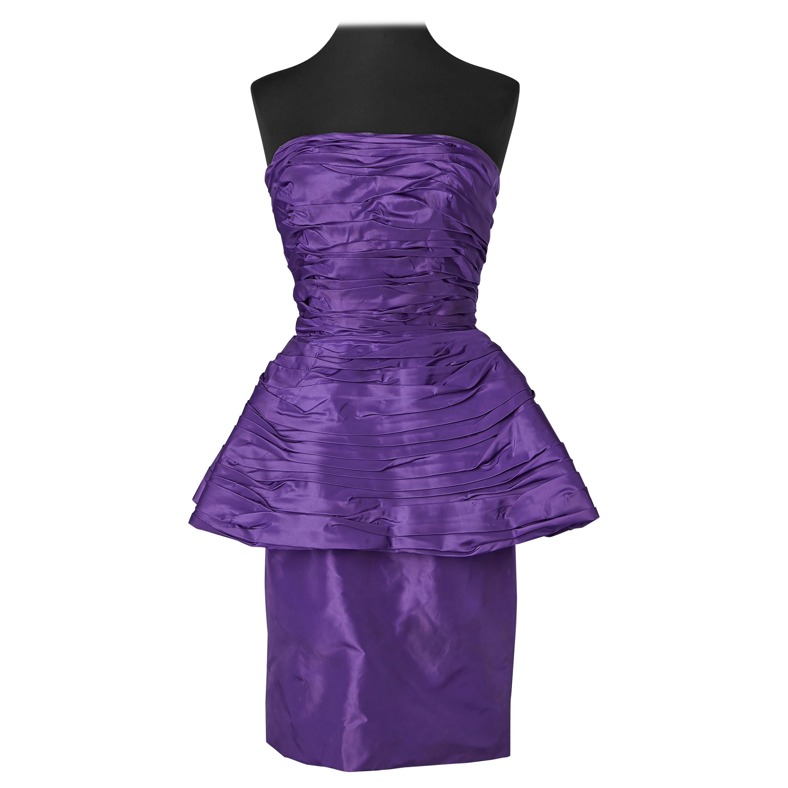 Robe de cocktail à bustier violet Victor Costa for Saks Fifth Avenue Circa 1980's