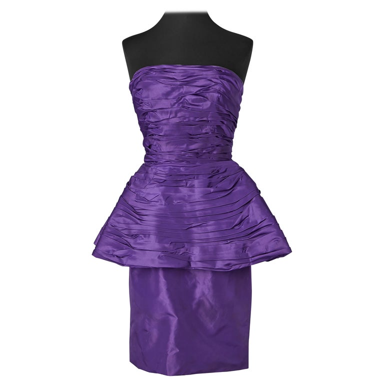 Purple bustier cocktail dress Victor Costa for Saks Fifth Avenue Circa 1980's For Sale at 1stDibs Purple bustier cocktail dress Victor Costa for Saks Fifth Avenue Circa 1980's For Sale at 1stDibs