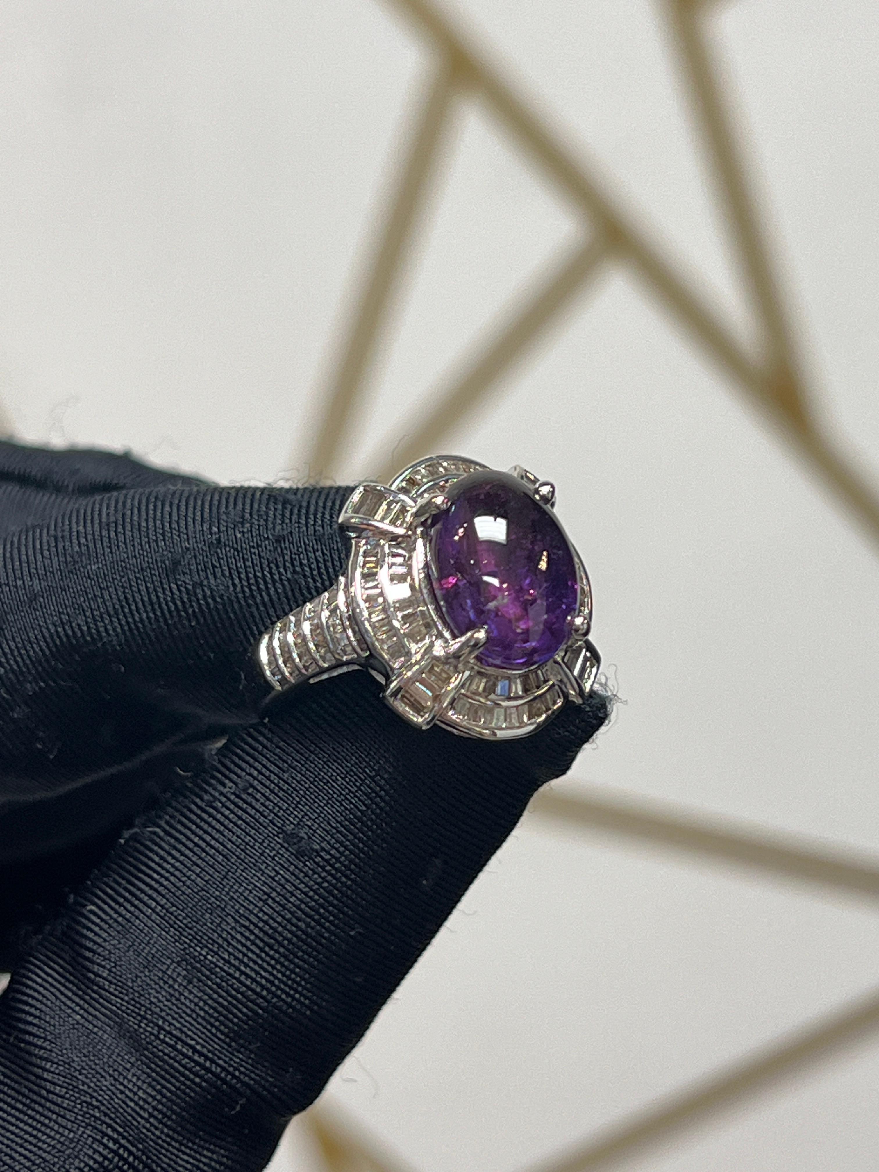 Mixed Cut Purple Cabochon Sapphire Ring For Sale