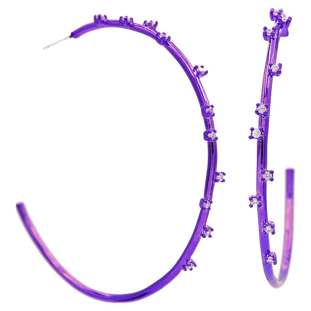 Purple Ceramic Plated Luysa 2.55 Inch Hoop With Scattered Cubic Zirconia For Sale
