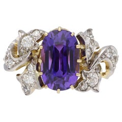 Antique Purple Ceylon Sapphire and Diamond Cluster Ring, circa 1910