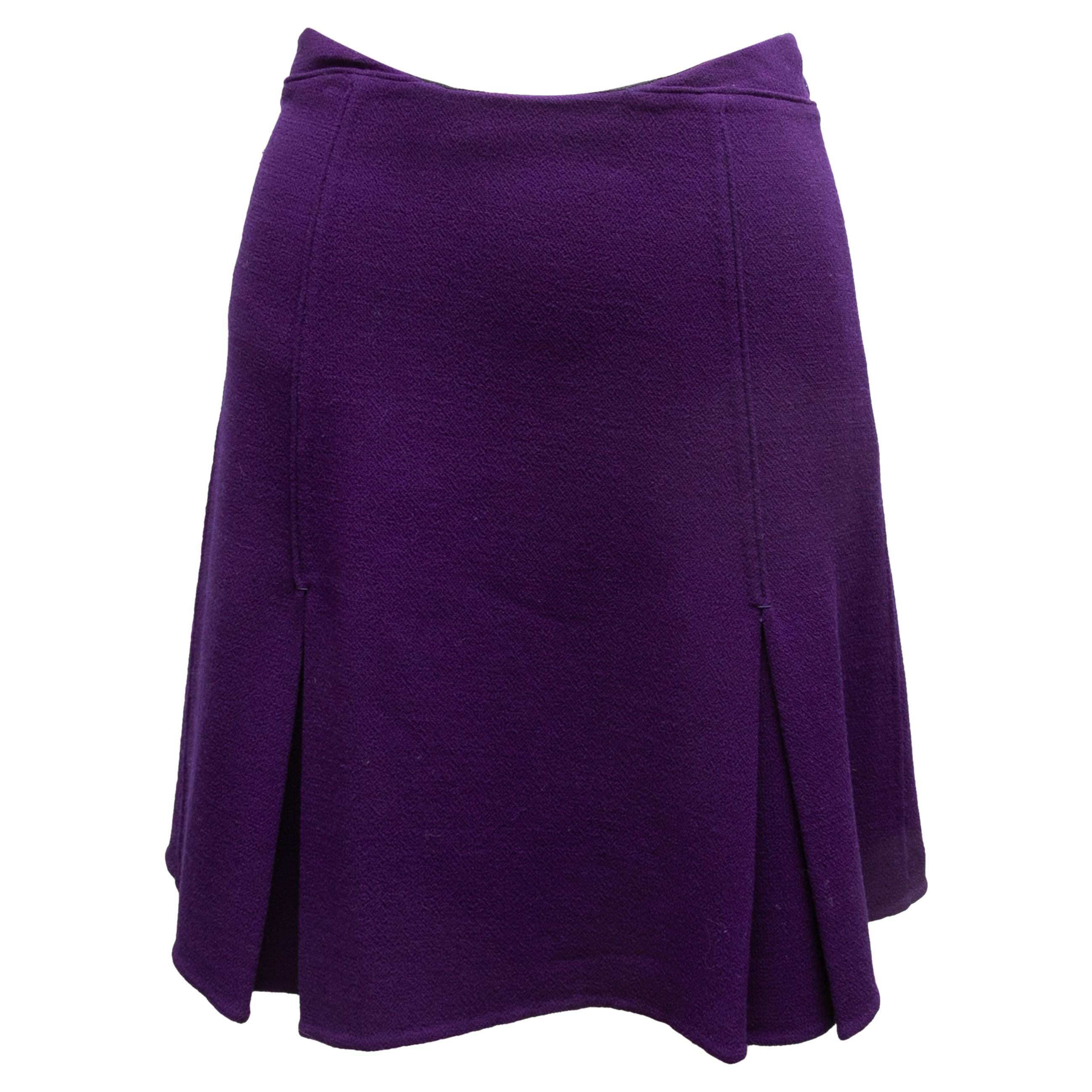 Purple Chado by Ralph Rucci Pleated Wool Skirt Size US S
