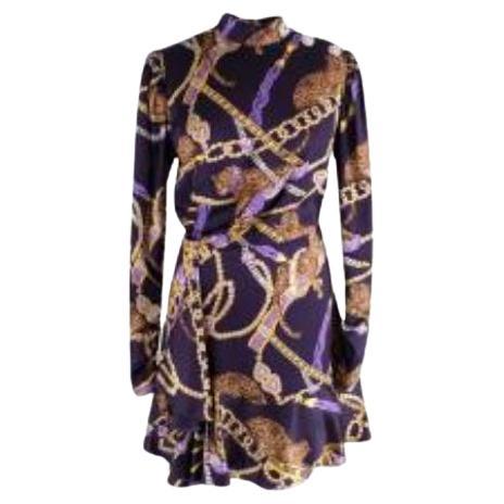 Purple chains print silk cocktail dress For Sale