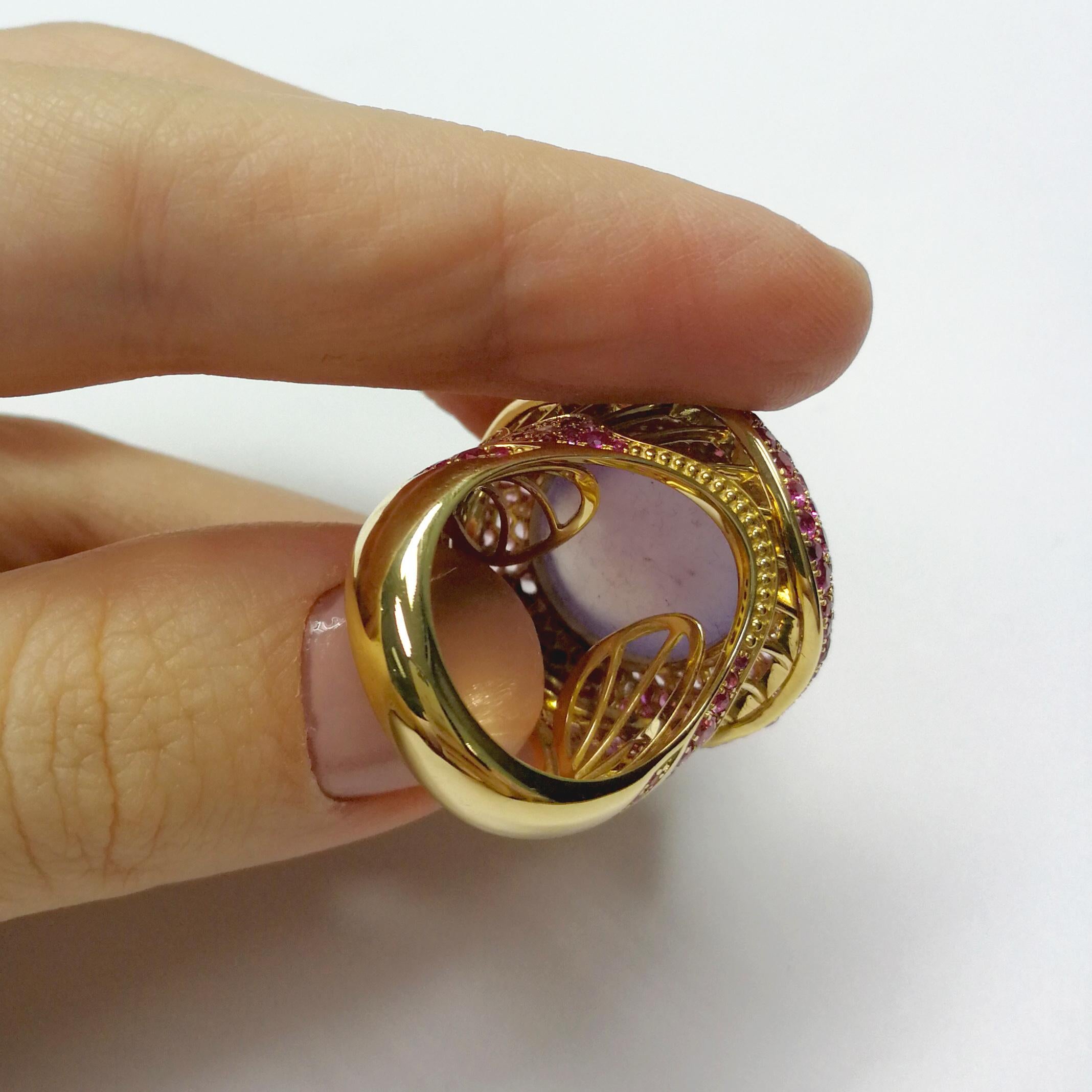 Purple Chalcedony 16.30 Carat Pink Sapphire Diamonds 18 Karat Yellow Gold Ring For Sale 1
