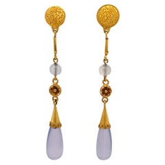 Purple Chalcedony Etruscan Revival Gold Drop Earrings