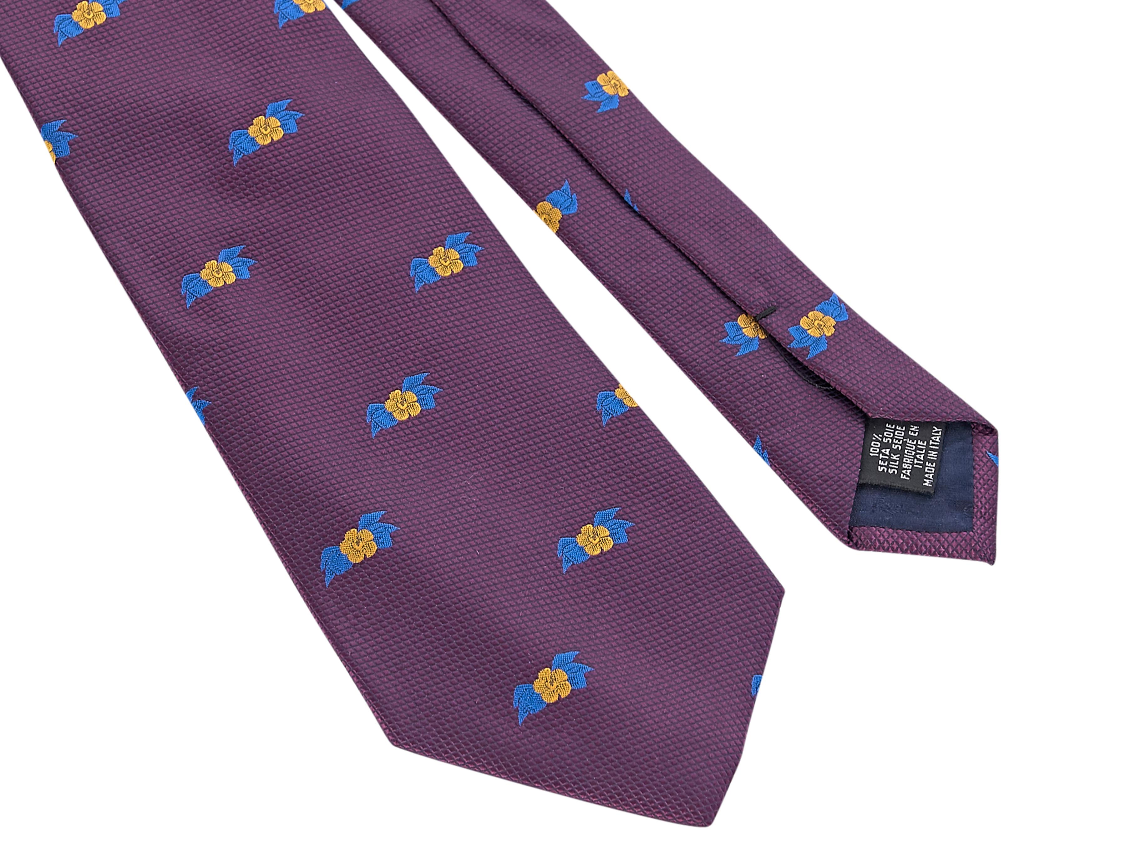 Product details:  Purple and multicolor patterned silk tie by Chanel. Self-tie. Style with a striped cotton-poplin button-up shirt 57