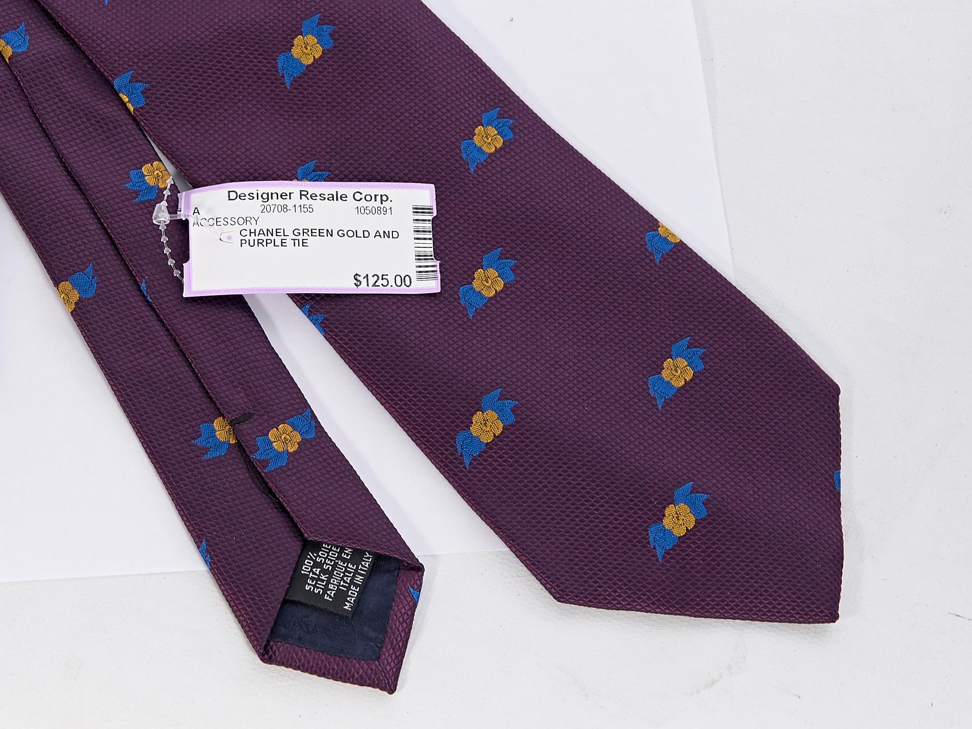 Chanel Purple Silk Patterned Tie 1