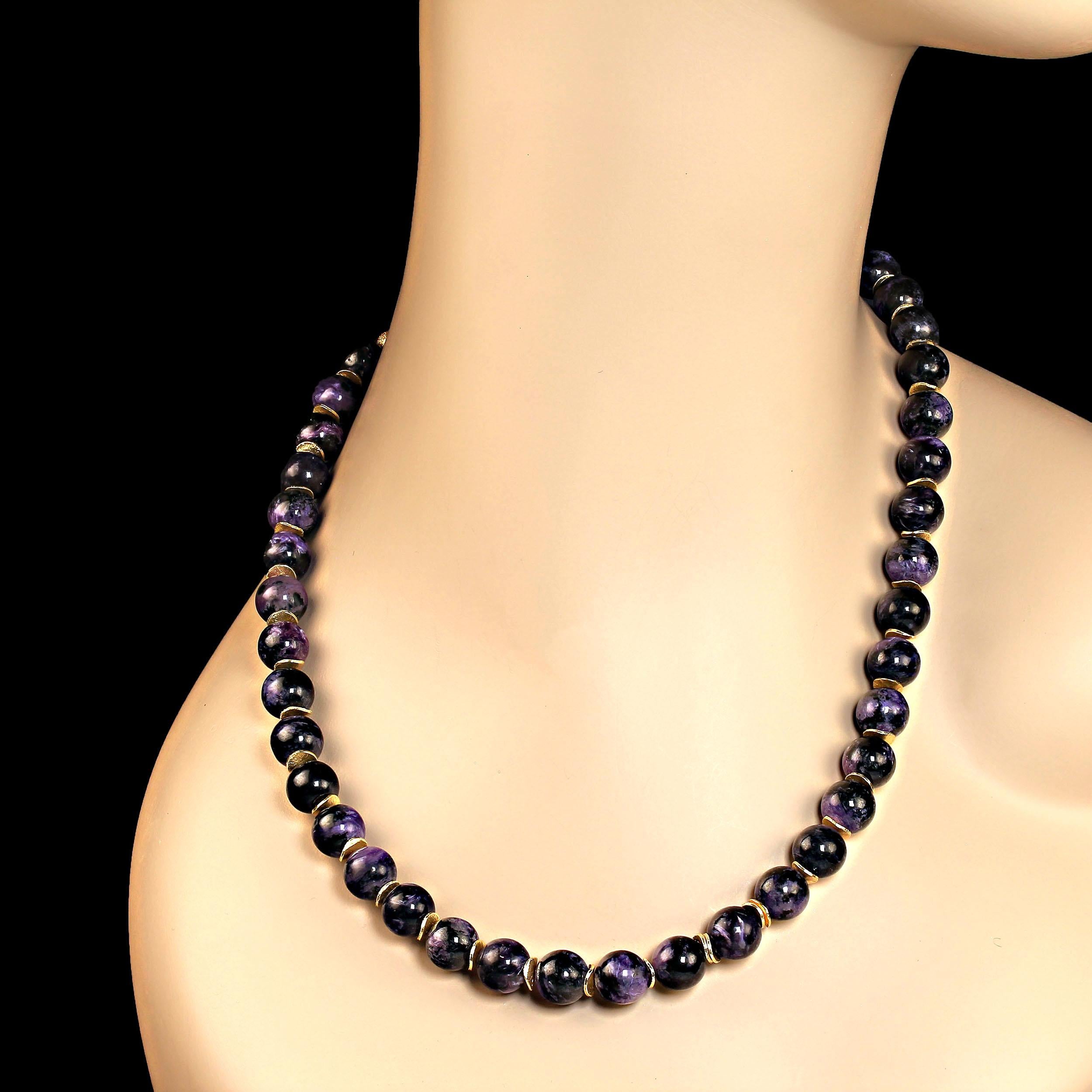 Women's or Men's Purple Charoite Necklace with Goldy Accents  Perfect Gift! For Sale