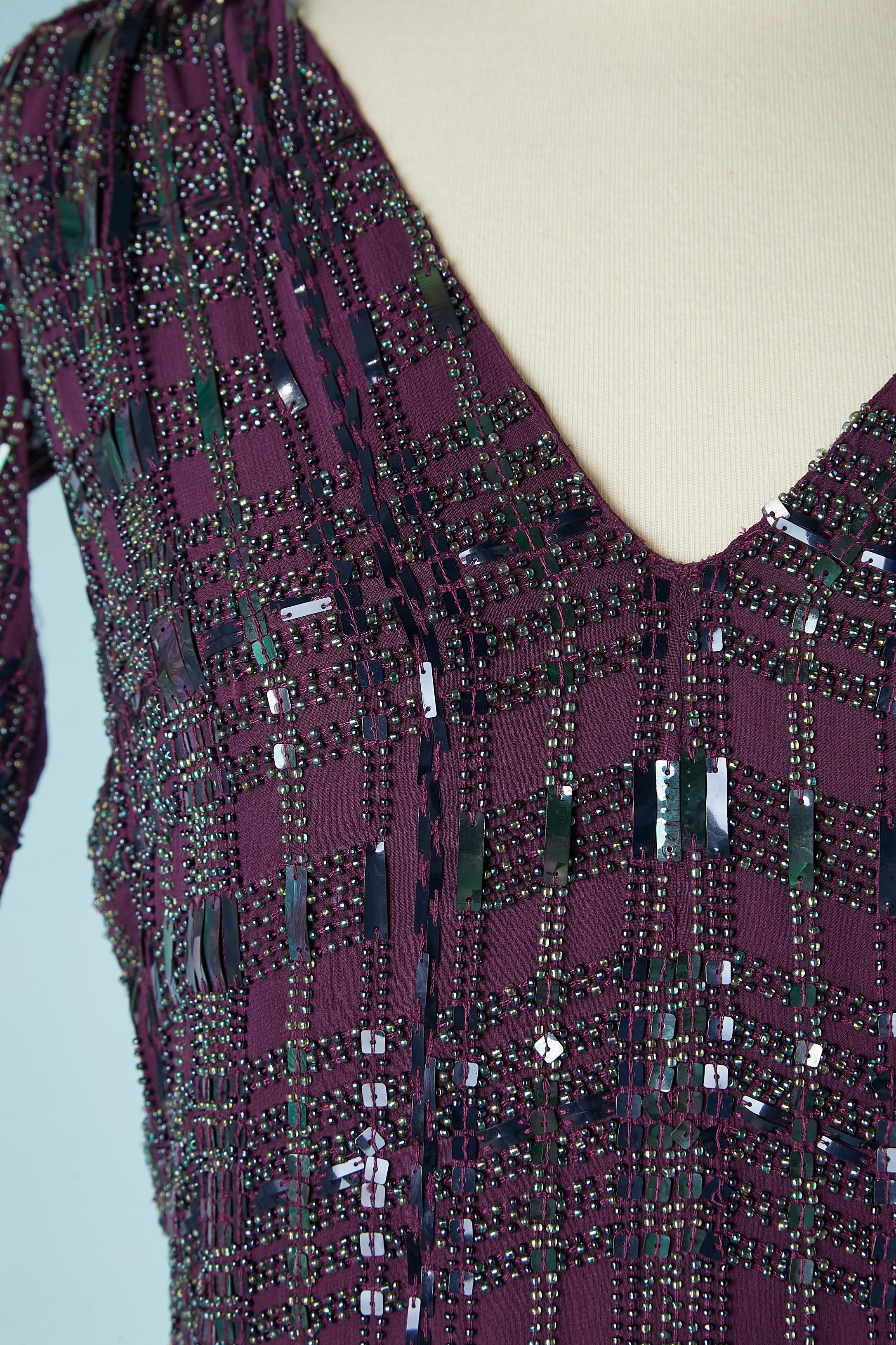 Black Purple chiffon cocktail dress with beaded work all over For Sale